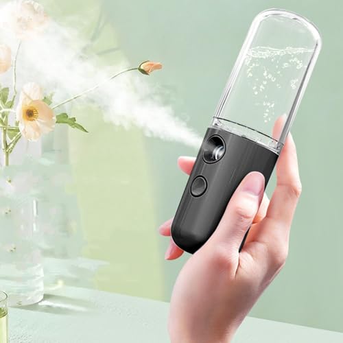Nano Facial Handlicher Nebelsprüher, Feuchtigkeitsspendendes Make-up und Feuchtigkeitsspendender Zerstäubung Befeuchter für die Hautpflege (BLACK)