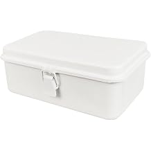 Vintage Metal Toolbox with Lock, White Desktop Tool Container and Notepad Storage Box for Workshop and Home Organization