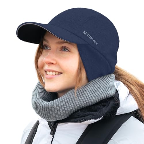 TOP-EX M/L/XL - Gorra de invierno para mujer, impermeable, con orejeras, cola de caballo, gorro cálido con forro polar para mujer, gorro de invierno reflectante, L-XL