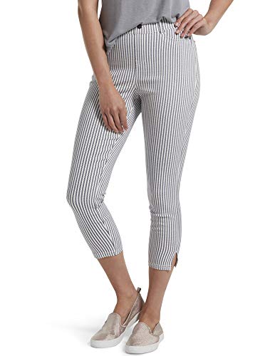 HUE Women's Ultra Soft Denim High Waist Capri, White Stripe, Medium