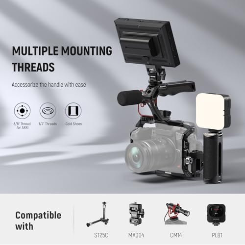 Image of NEEWER Camera Top Handle with 3 /8 inch Wing Screw & Locating Pins for ARRI, Nonslip Silicone Grip with 1 /4 inch & 3 /8 inch Threads, Cold Shoes, Compatible with SmallRig Camera Cage Accessories, CA107