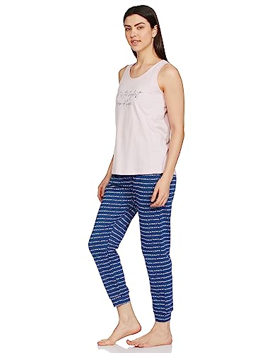 Image of Amazon Brand - Symbol Women's Cotton Regular Fit Sleveless Top and Jogger Night Suit (Night Wear | Lounge Wear Set) (Available in Plus Sizes)