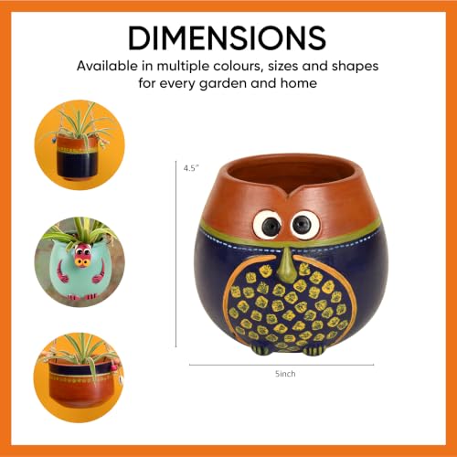 Image of AAKRITI ART CREATIONS Terracotta Planter Pot | Brown & Blue Earthen Design, Modern Art, Matte Finish | Decorative Plant Pot for Indoor & Outdoor Home Decor