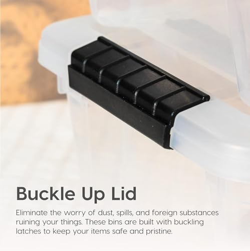 Image of IRIS USA 32 Qt Stackable Plastic Storage Bins with Lids, 4 Pack - BPA-Free, Made in USA - See-Through Organizing Solution, Latches, Durable Nestable Containers, Secure Pull Handle - Clear