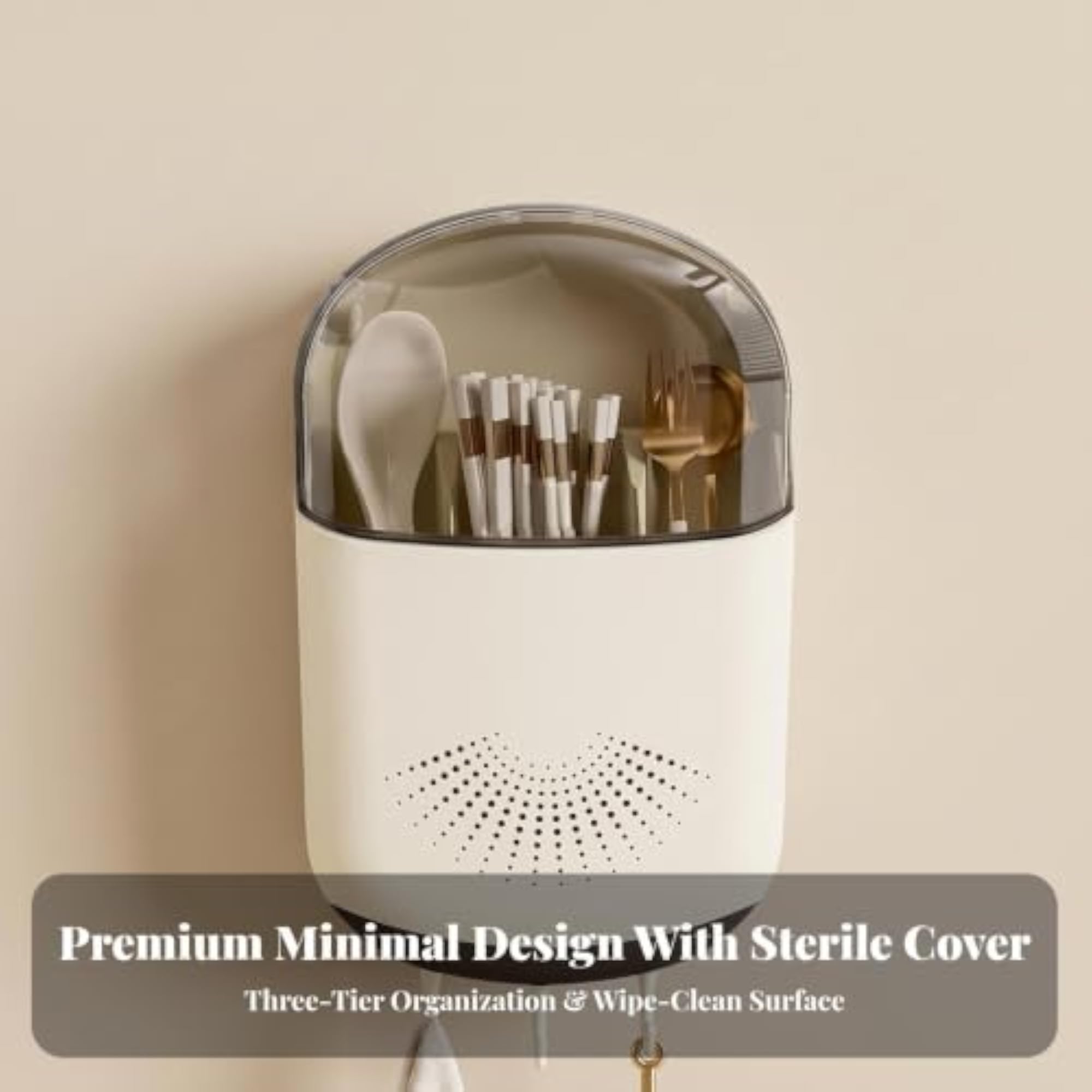 Kitchen Storage Holder with Hooks, Wall-Mounted Design