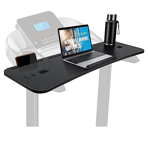 Nnewvante Treadmill Desk Attachment,Treadmill Laptop Holder for Tablets Laptops,Bamboo Laptop Stand for Treadmill Workstation Handrail up to 90cm, Black