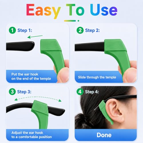 Image of BendJoy 12 Pieces Eyeglass Ear Grips, 12 Colors Silicone Glasses Accessories with Anti Slip Ear Hooks and Soft Ear Cushions, Eye Glass Holder for Sports Running Daily Wear and Secure Fit, Spects Gripper for Men Women and Kids