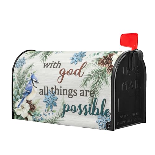 Image of Winter Blue Bird Mailbox Cover Magnetic 25.5 inchx21 inch