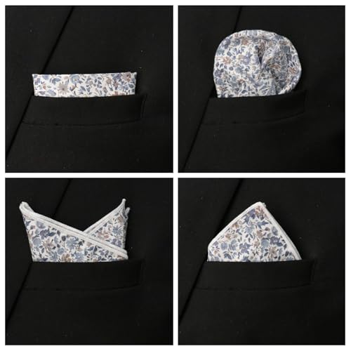 Image of Floral Pocket Squares for Men with Holder Printed Flower Mens Handkerchief Cotton Suit Pocket Hanky for Wedding