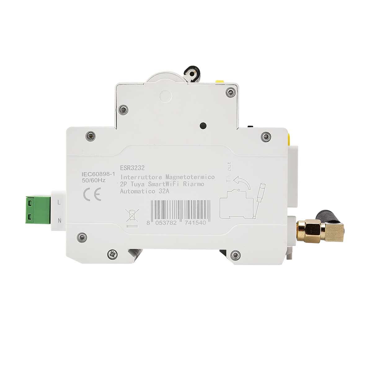 ZOREI Interruptor magnetotérmico inteligente WiFi, 2P 230 V 30 mA 6000 A, rearme automático, aplicación TUYA, ocupa 3 módulos DIN, antena WiFi incluida (2P 32 A 30 mA 6 kA)