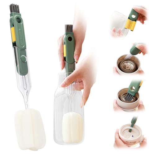 3 in 1 Water Bottle Brush Bottle Brushes for Cleaning Cups Juicers & Lids Silicone Scrubber for Crevices & Grooves (Green)