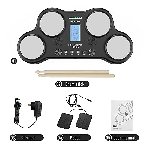 image for HXW PD405 Tabletop Electric Drum Set, With 163 Percussion Sounds, 4 Ve