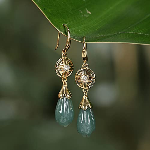 Boucles d'oreilles Magnolia en argent et jade naturel d'exception - 4