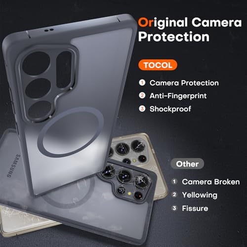 Image of TOCOL for Samsung Galaxy S25 Ultra Case, Upgraded Full Camera Protection, Compatible with Magsafe, Drop Protection Slim Magnetic Matte Back Cover for S25 Ultra 6.9 inch (Black)