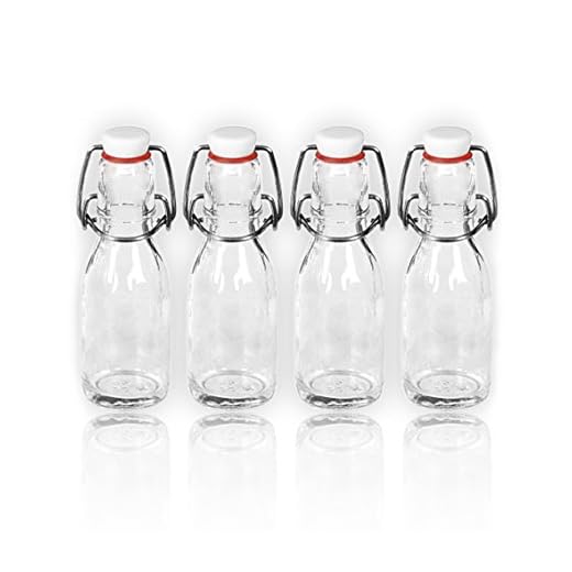 4 strykflaskor/glasflaskor med strykbrädslås av porslin 100 ml/10 cl tomma flaskor av glas för att fylla eller fylla på flaskor för olja, snaps, rom etc.