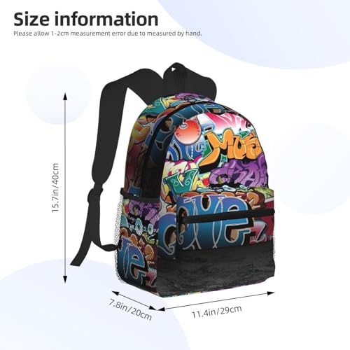 Sac à dos graffiti imprimé hip-hop robuste et polyvalent noir