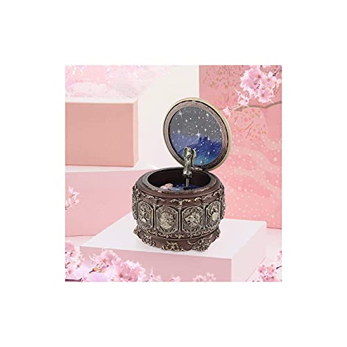 Bhdd Vintage Music Box With 12 Constellations Rotating Goddess, Twinkling Led Light Rotate Music Box,Twinkling Resin Carved The Zodiac Mechanism Musical Box Gift For Birthday Christmas (Libra) #TOP1