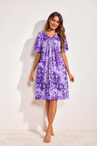 Image of Ekouaer Womens House Dress Floral Print Nightgown with Pockets Mumu Dress