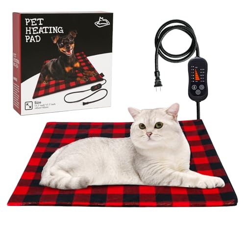 Lepawit Pet Heating Pad, Adjustable Emperature Heated Cat Bed With Timer, Outdoor Waterproof Heated Dog Bed With Anti-Chew Cord cover