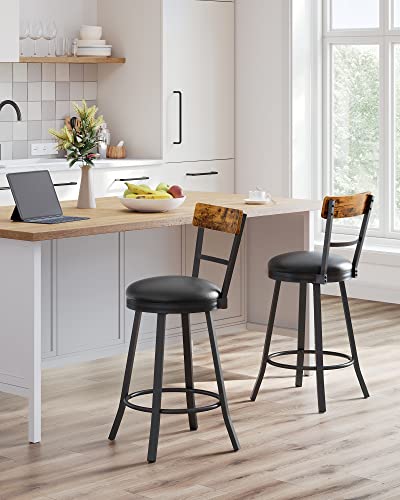 Vasagle Swivel Bar Stools Counter Height, 25.8 Inch Barstools Chairs With Backs, Upholstered Cushioned Seat And Footrest, Easy Assembly, Industrial Steel Frame, Black And Rustic Brown Ulbc077B01 #TOP3