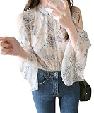 [Amulet] 肩開き花柄ブラウス シャツ レディース オフショルダー シアー 10代 20代 30代 韓国ファッション 韓国 フレアスリーブ フェミニン 可愛いvl-6120-wh-l