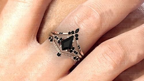1CT-6CT Unique Black Onyx Engagement Ring Set Kite Shaped Black Onyx Antique Wedding Ring Set For Women Art Deco Unqiue Bridal Ring Vintage Promise Ring Set