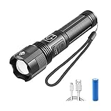 【8000 lúmenes extremadamente luminosos】La linterna LED con chips LED XHP70 y un diseño especial de espejo que aumenta la intensidad luminosa y la distancia. Extremadamente brillante puede alcanzar 8000 lúmenes, el haz de luz puede alcanzar 1000 m.