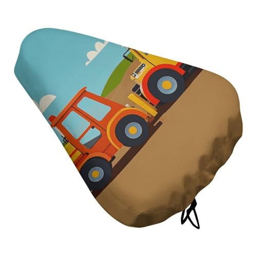 BVNMT Bike Seat Cushion Comfort Washable Bike Seat Cover Cartoon Construction Vehicle Machinery Excavator Tractor Waterproof Bicycle Seat Covers Outdoor and Indoor Cycling