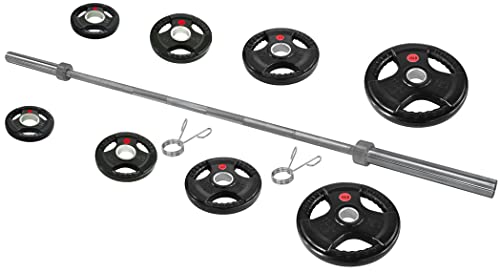 Signature Fitness Cast Iron Olympic 2-Inch Weight Plates Including 7Ft Olympic Barbell, 130-Pound Set (85 Pounds Plates + 45 Pounds Barbell), Multiple Packages, Style #4 #TOP4