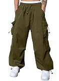JMIERR Men's Casual Lounge Travel Parachute Pants Wide Leg Trousers Beam Feet Harem Baggy Sweatpants Cargo Streetwear Pants for Fall Essentials Clothes Trendy Street Wear,L, Pickle Green