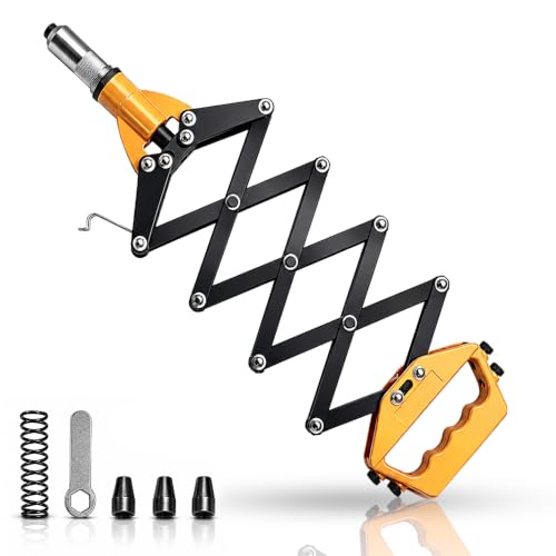 Image of 32 Inch Folding Hand Riveter, Heavy Duty Single Pull Pop Rivet Gun with Free Extra Spring & Jaw, Lazy Tong Riveting Tool for 3.2-6.4mm Rivets (Rivets Not Included)