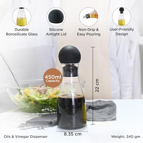 Image of The Better Home Glass Oil Dispenser 450ml | Stylish & Easy-Pour Design | Leak-Proof, BPA-Free | Ideal for Cooking Oils, Vinegar & Daily Use,Transparent