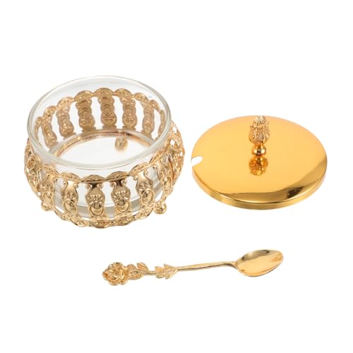 1 Juego Jarra De Azúcar Con Cuchara Dispensador De Azúcar Tarros De Especias De Cocina Tarro De Especias Con Cuchara Contenedor De Sal Con Tapa Bote De Condimento Dorado Planchar
