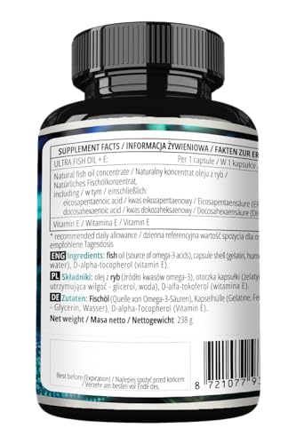 apollo39s hegemony ultra fish oil 1000mg with vitamin e 180 softgel capsules high strength omega 3 with 500mg epa and 250mg dha 6 months supply fatty acids efas