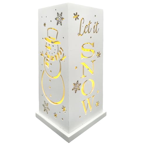 Christmas Decorations for Home LED Lighted Christmas Snowman Decor Hollow Out Farmhouse Wooden Table Sign Vintage Holiday Xmas Party Winter Tiered Tray Signs