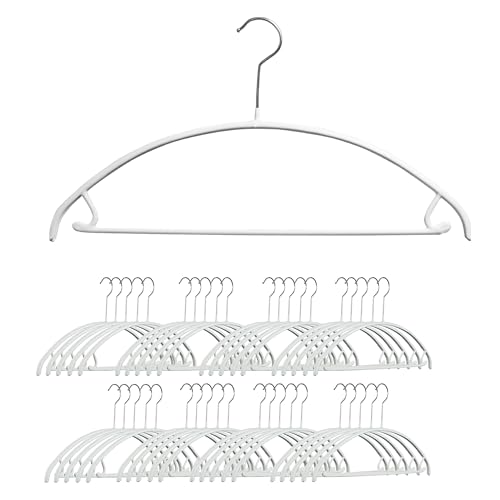 Mawa Narrow Petite Clothing Hangers, Steel Hanger with Non-Slip Coating, for Shirts, Dresses, Suits, Pants, Skirts, Camisoles, Jackets, 360-degree Rotatable Hook, White, Set of 40 by MAWA - Used condition - US$66.38