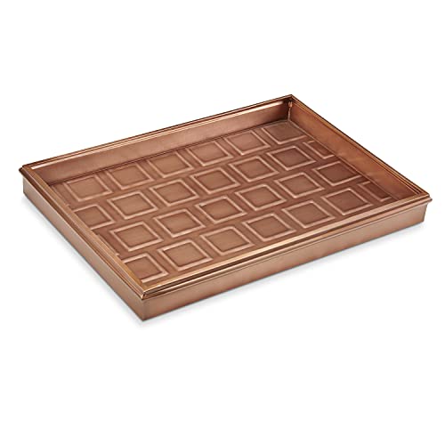 Good Directions 20″ x 14″ Decorative Squares Design Metal Boot Tray – Galvanized Steel with Copper Finish, Multi-Purpose Shoe, Plant & Pet Bowl Tray by Good Directions - Used condition - US$38.03
