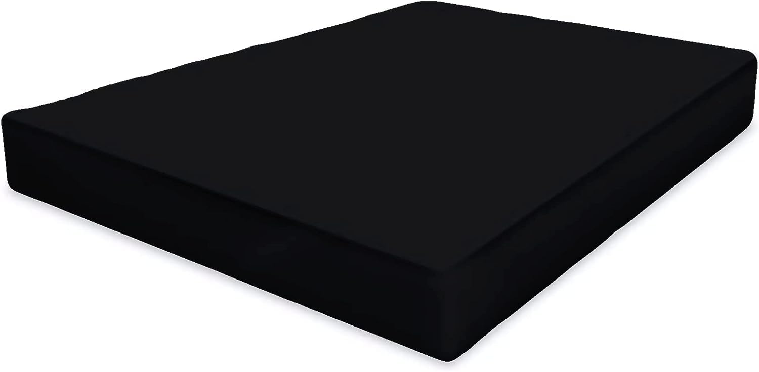 Deep Fitted Sheet 25cm - Plain Dyed Non Iron Polycotton Fitted Bed Sheet Mattress Cover - Elasticated Deep Pocket (Super King, Black)