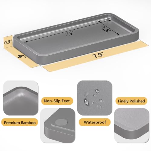 Image of Weenson Bamboo Bathroom Vanity Tray, Decor, Silver, 7.9 inch x 4 inch x 0.8 inch