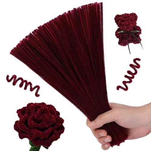 Image of Hssugi 100PCS Pipe Cleaners, Wine Red Chenille Stems Craft Supplies | Pipe Cleaners Craft Supplies, Pipe Cleaners Bulk Fuzzy Sticks for DIY Art and Craft Projects Home Decoration