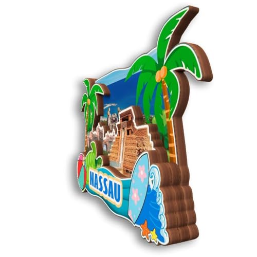Imán de nevera tridimensional de madera Nassau Bahamas miniatura 4