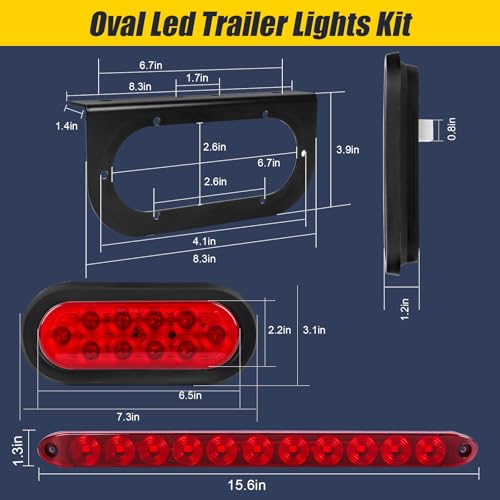 EXERAUO 6" Oval LED Trailer Lights Kit with Mounting Bracket, Submersible Stop Brake Tail Light, Light Bar and Wiring Harness for Boat Truck RV Trailer by EXERAUO - Image 2