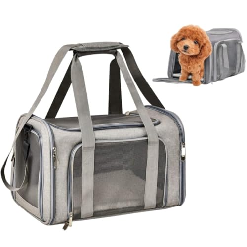 HCOSBIN 猫 キャリーバッグ 折りたたみ 拡張 大型 猫 バッグ ペットキャリーケース トロリーキャットバッグ 2方向に拡張可能 3 in 1 折りたたみ キャリー 中・大型猫用・小型犬・うさぎ用 旅行 車載 キャンピング 通院 災害避難用 (グレー