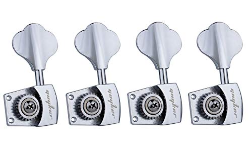 Guyker Bass Tuners (6 for Left) - 1:26 Ratio Open Gear Tuning Key Pegs Machine Head Replacement for Electric Jazz Guitar Bass or Precision Instruments - Chrome