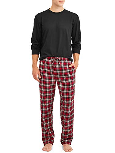 Hanes Men's ComfortSoft Long Sleeve Crew & 100% Cotton Flannel Pant, Black, Medium