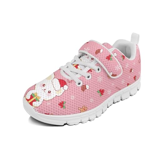 Christmas Cute White Bear Pattern Girls Boys Sneakers Kids Little Kid Tennis School Casual Walking Shoes（White Sole）