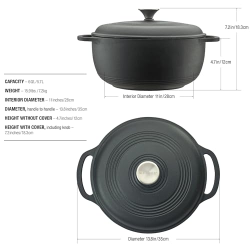 Mercer Culinary Enameled Cast Iron Round Dutch Oven, 6 qt., Matte Black