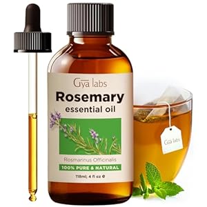 Gya Labs Rosemary Essential Oil Set for Hair – Huge 4 Fl Oz – 100% Pure Natural Rosemary Oil for Hair, Skin, Scalp, Diffuser & Candle Making Scent – with 3g Purely Mint Herbal Tea