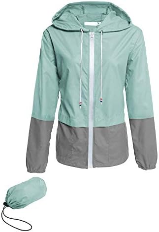 Avoogue Lightweight Raincoat Women's Waterproof Windbreaker Packable Outdoor Hooded Rain Jacket Light Blue XXL
