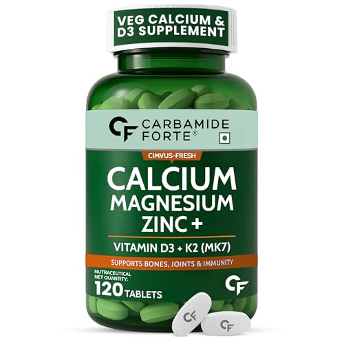 Image of Carbamide Forte Veg Calcium And Vitamin D3 Tablets | Calcium Tablets for Women & Men | Magnesium Zinc Supplement With Vitamin D3 + K2 MK7 To Support Bones health, Joints & Immunity - 120 Tablets